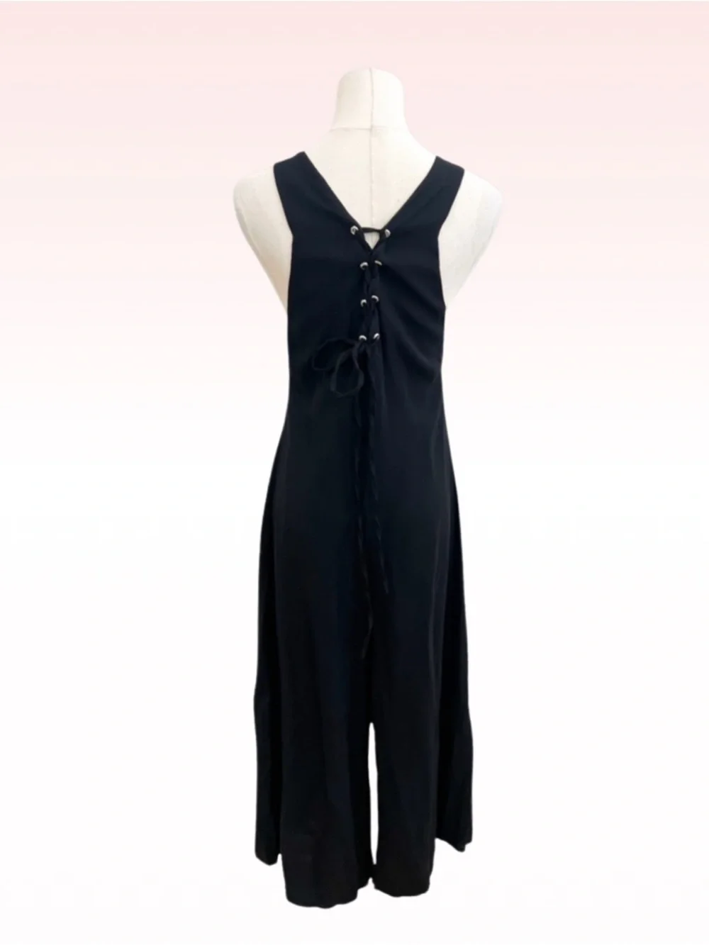 TOPSHOP Black Plunge Lace Up Back Jumpsuit (Sz 4)